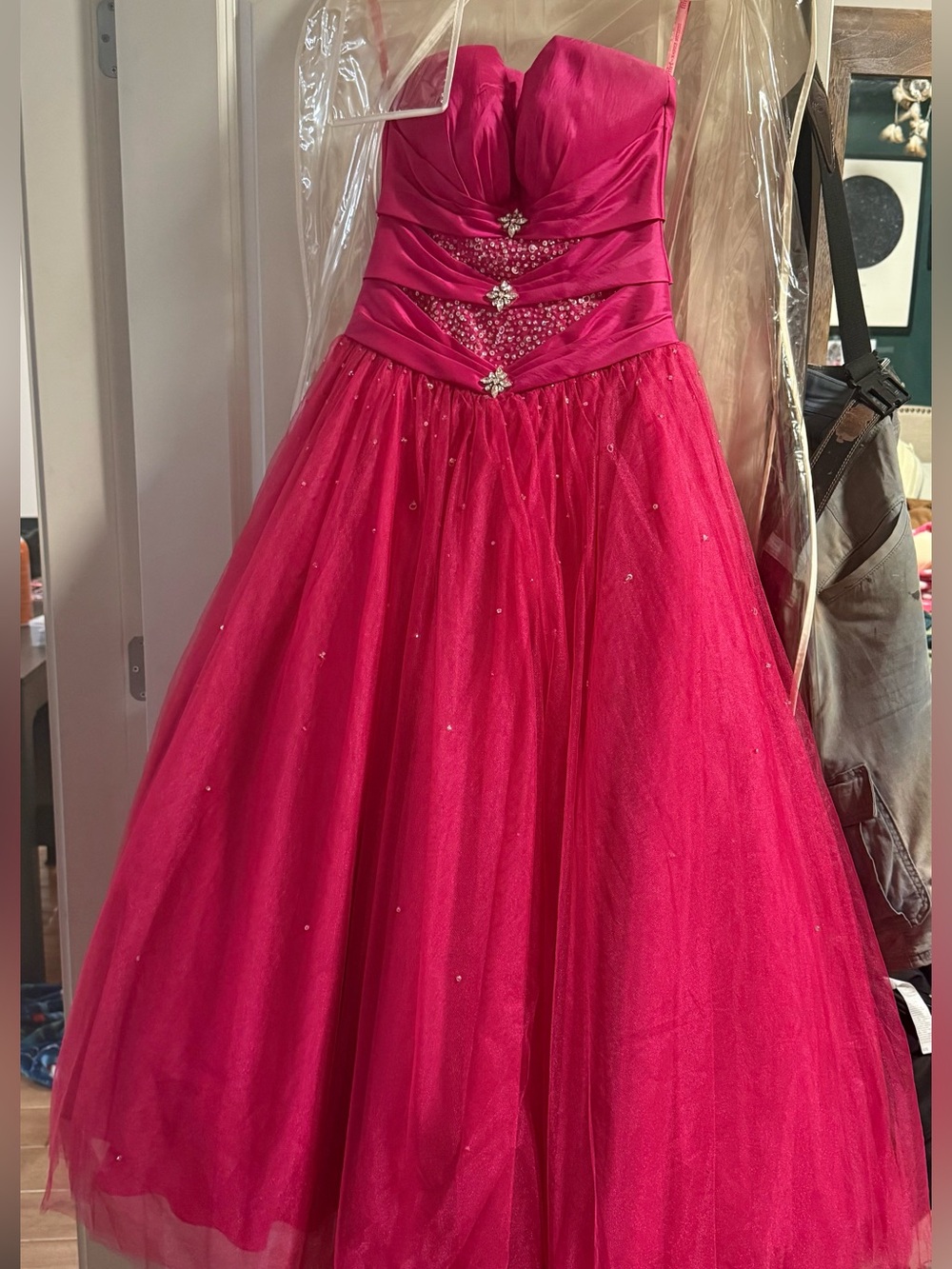 Maggie Sottero Hot Pink Sequin Tulle Formal Dress